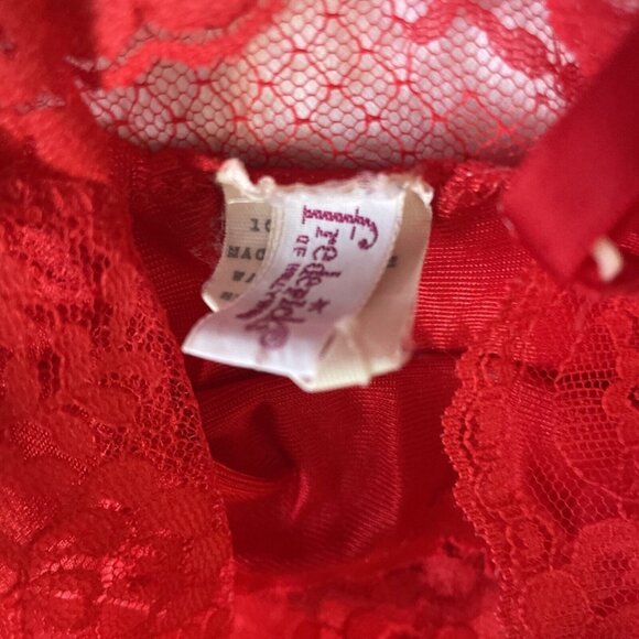 Vintage Red Lace Sheer Camisole Top Lingerie Adjustable Straps 100% Nylon Size L - Picture 4 of 8
